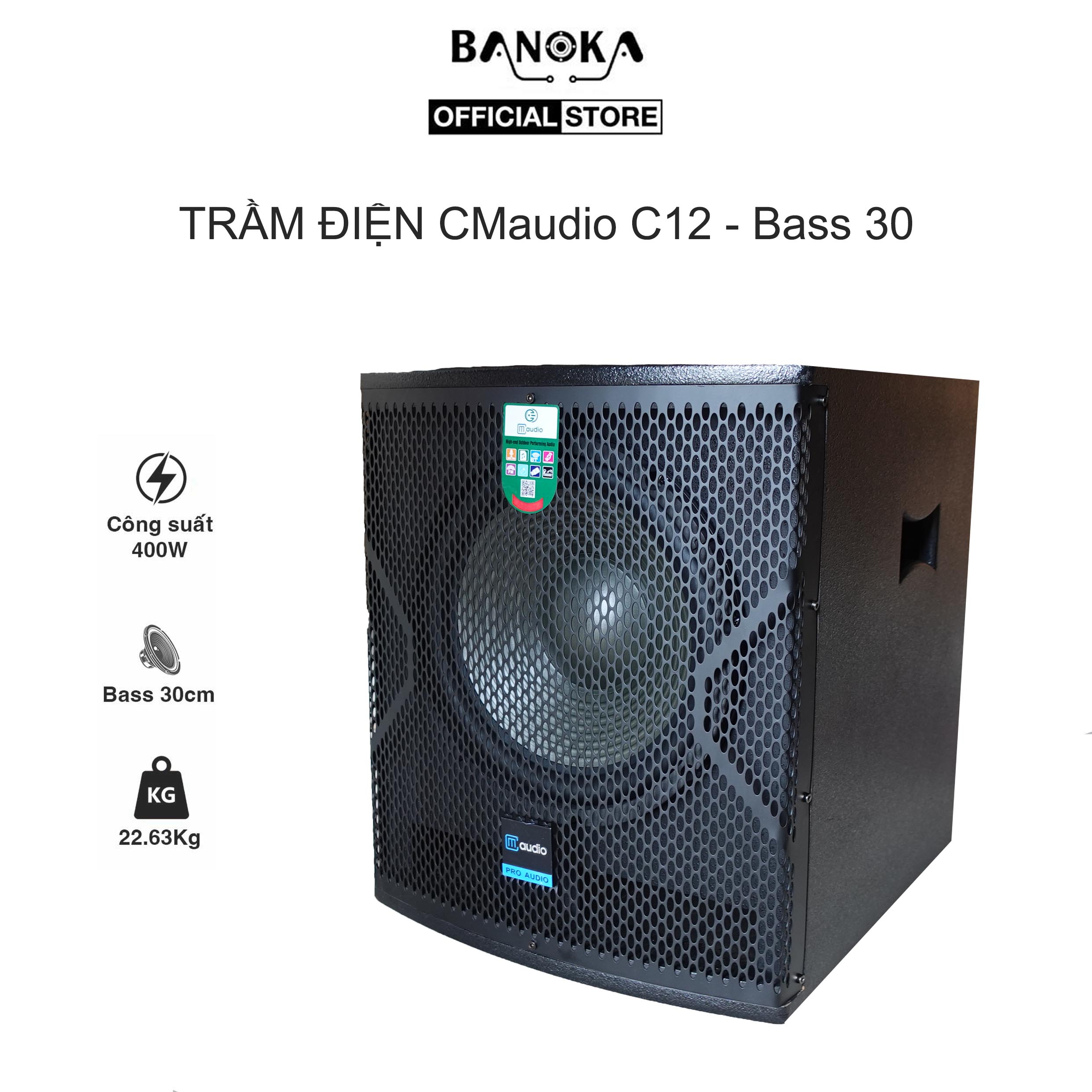 Loa sub điện CMaudio C12 Bass 30, chất âm sâu, kiểu dáng hiện đại